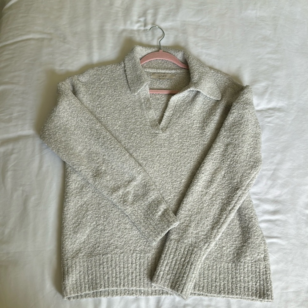 LOFT Light Gray Collared Sweater